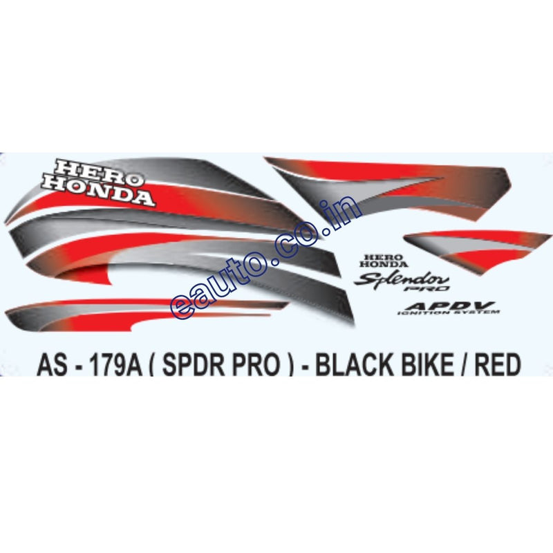 Graphics Sticker Set for Hero Honda Splendor Pro | Black Vehicle | Red Sticker