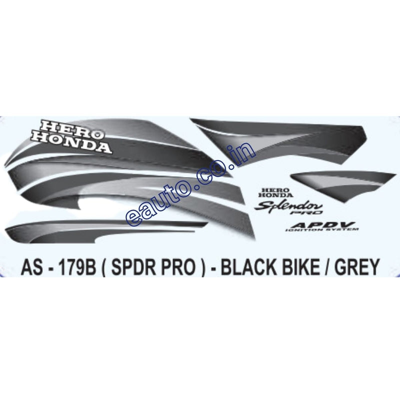 Graphics Sticker Set for Hero Honda Splendor Pro | Black Vehicle | Grey Sticker