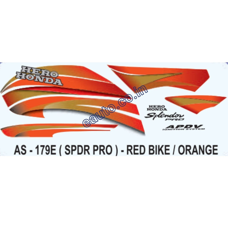 Graphics Sticker Set for Hero Honda Splendor Pro | Red Vehicle | Orange Sticker