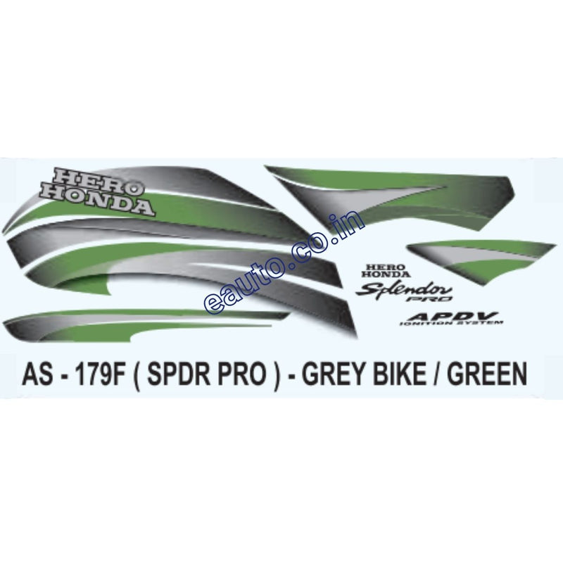 Graphics Sticker Set for Hero Honda Splendor Pro | Grey Vehicle | Green Sticker