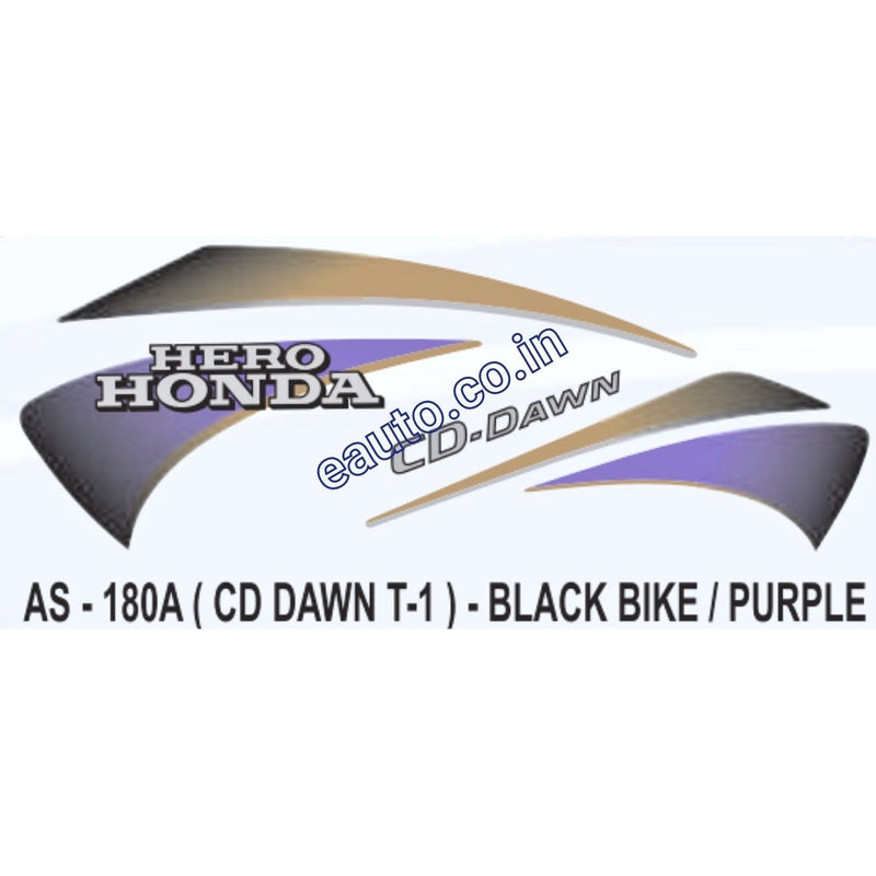 Graphics Sticker Set for Hero Honda CD Dawn | Type 1 | Black Vehicle | Purple Sticker