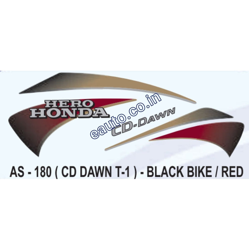 Graphics Sticker Set for Hero Honda CD Dawn | Type 1 | Black Vehicle | Red Sticker