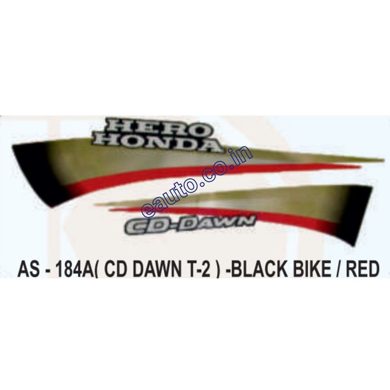 Graphics Sticker Set for Hero Honda CD Dawn | Type 2 | Black Vehicle | Red Sticker