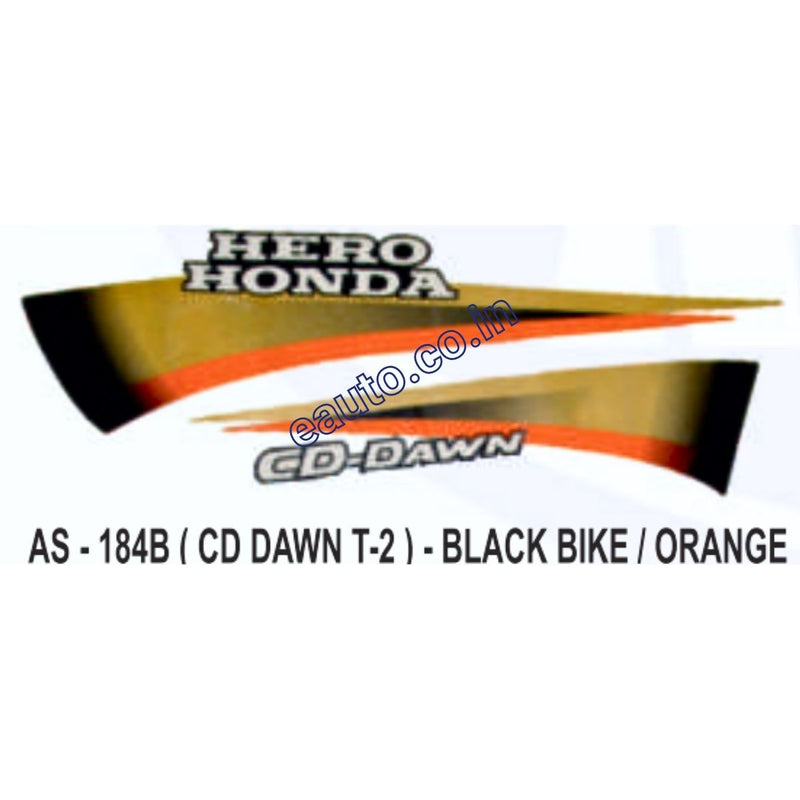 Graphics Sticker Set for Hero Honda CD Dawn | Type 2 | Black Vehicle | Orange Sticker