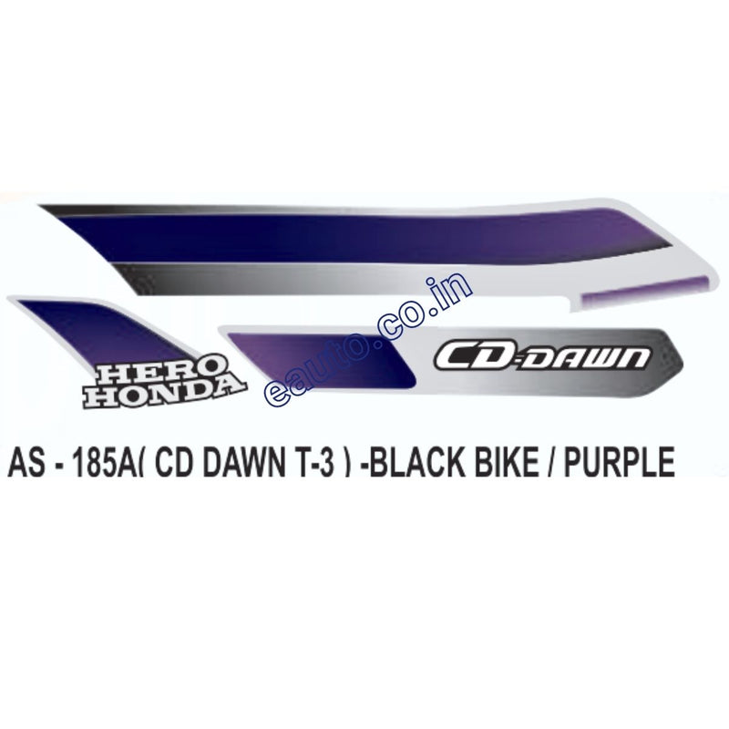 Graphics Sticker Set for Hero Honda CD Dawn | Type 3 | Black Vehicle | Purple Sticker