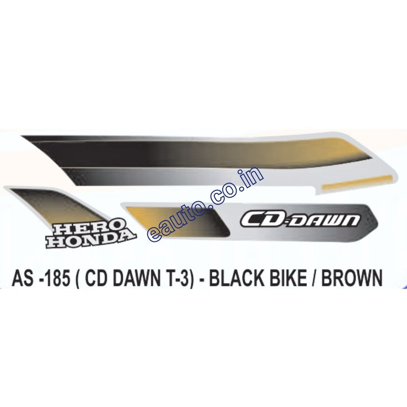 Graphics Sticker Set for Hero Honda CD Dawn | Type 3 | Black Vehicle | Brown Sticker
