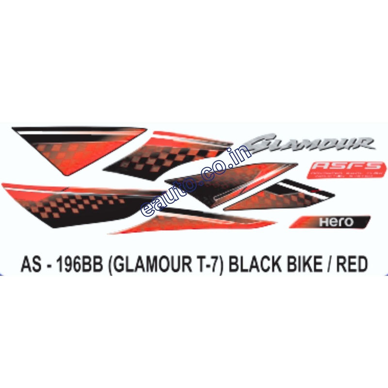Graphics Sticker Set for Hero Glamour | Type 7 | ASFS | Black Vehicle | Red Sticker
