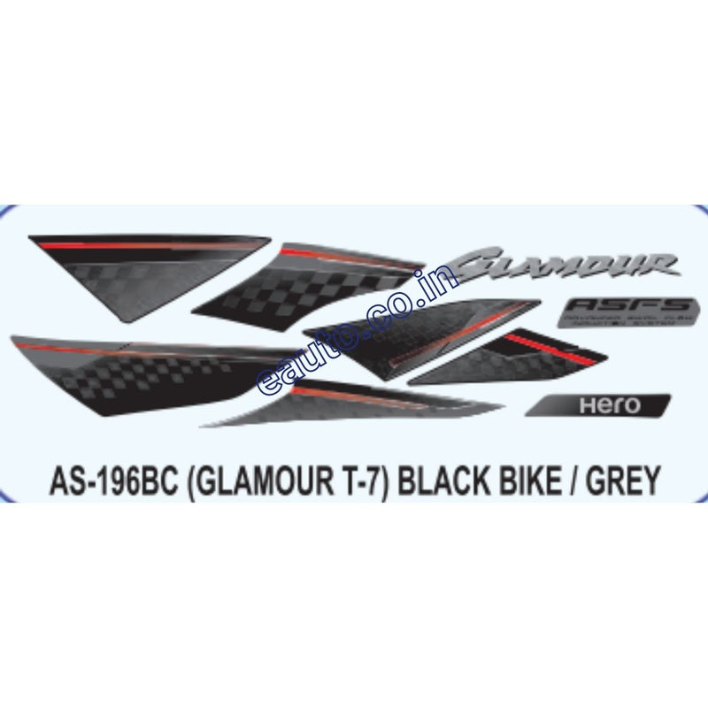 Graphics Sticker Set for Hero Glamour | Type 7 | ASFS | Black Vehicle | Grey Sticker