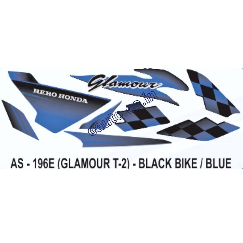 Graphics Sticker Set for Hero Honda Glamour | Type 2 | Black Vehicle | Blue Sticker