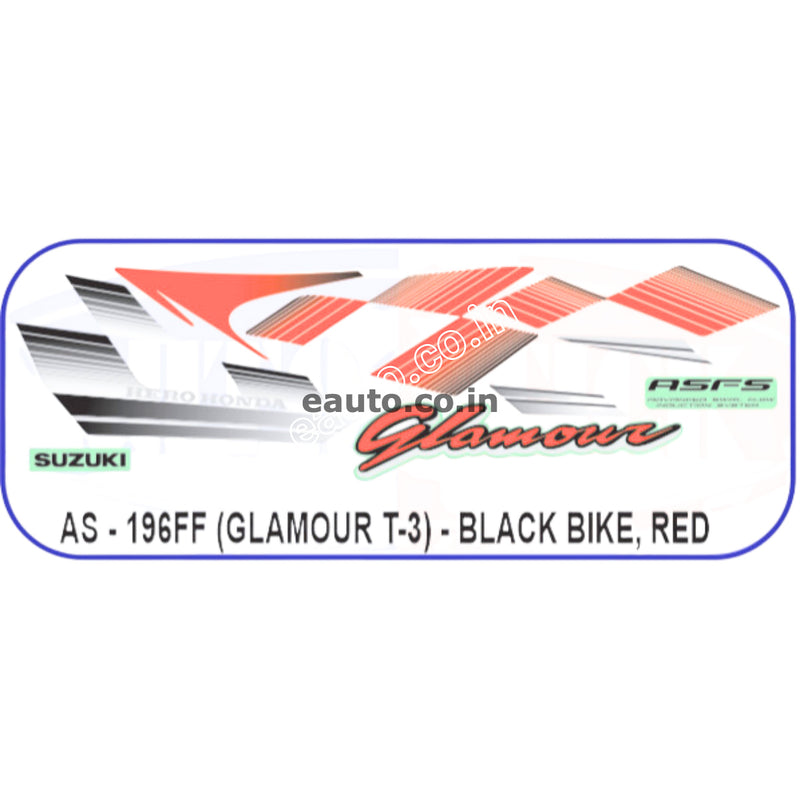 Graphics Sticker Set for Hero Glamour | Type 3 | ASFS | Black Vehicle | Red Sticker