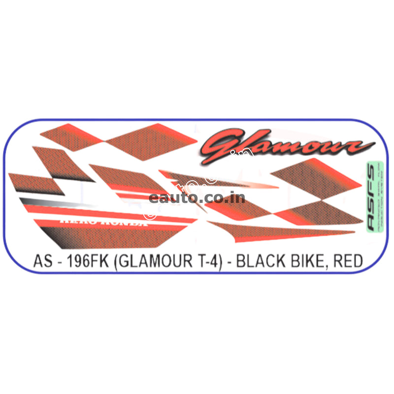 Graphics Sticker Set for Hero Glamour | Type 4 | ASFS | Black Vehicle | Red Sticker