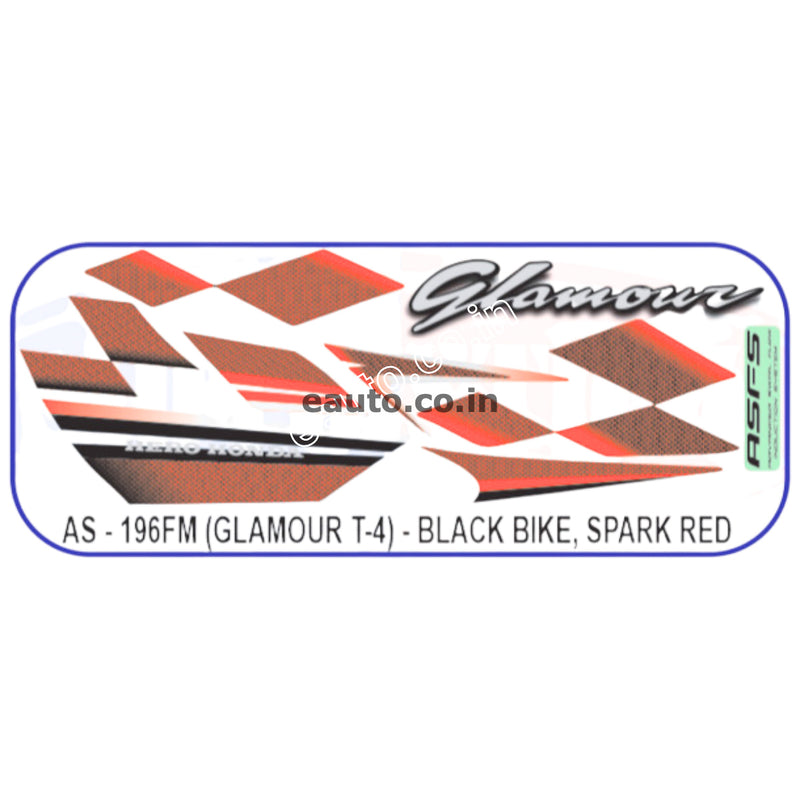 Graphics Sticker Set for Hero Glamour | Type 4 | ASFS | Black Vehicle | Spark Red Sticker