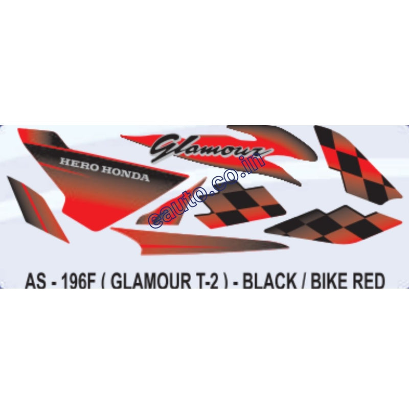 Graphics Sticker Set for Hero Honda Glamour | Type 2 | Black Vehicle | Red Sticker