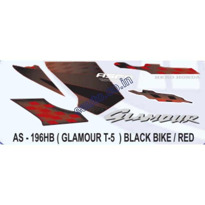 Graphics Sticker Set for Hero Glamour | Type 5 | ASFS | Black Vehicle | Red Sticker