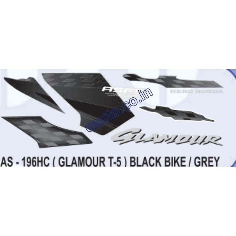 Graphics Sticker Set for Hero Glamour | Type 5 | ASFS | Black Vehicle | Grey Sticker