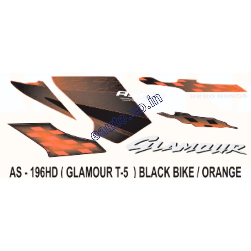 Graphics Sticker Set for Hero Glamour | Type 5 | ASFS | Black Vehicle | Orange Sticker