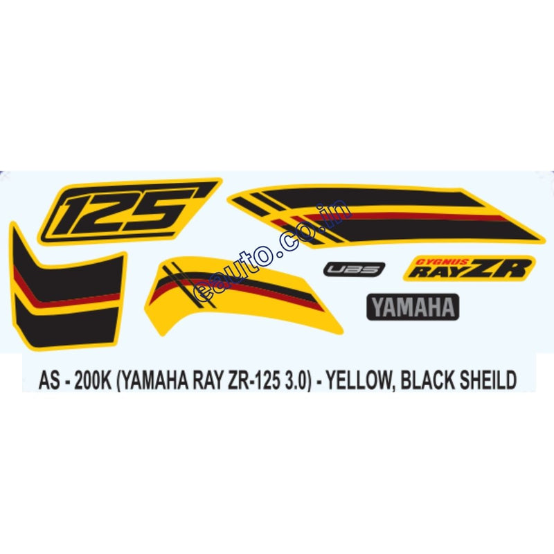 Graphics Sticker Set for Yamaha Ray ZR 125 3.0 | Black Vehicle | Yellow Sticker