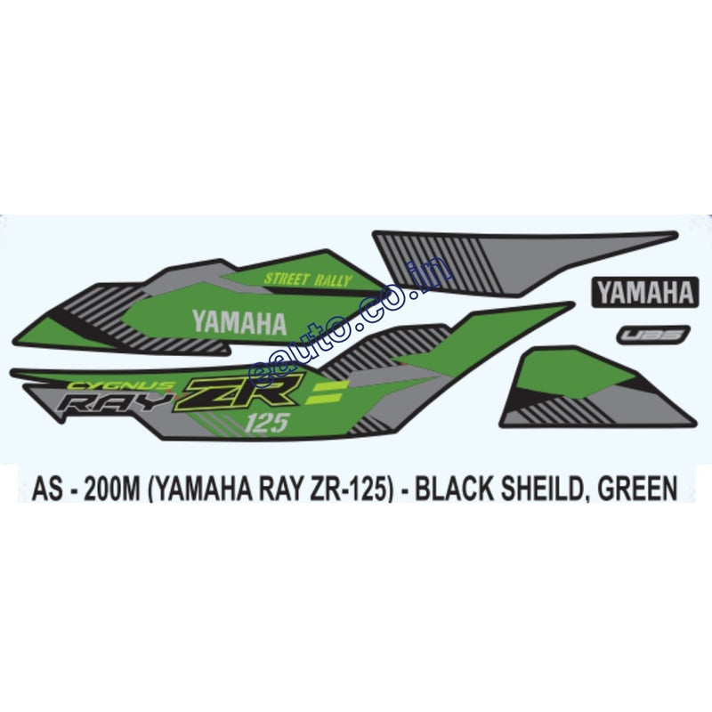 Graphics Sticker Set for Yamaha Ray ZR 125 | Black Vehicle | Green Sticker