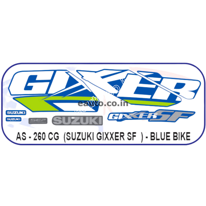 Graphics Sticker Set for Suzuki Gixxer SF | Blue Vehicle | White & Green Sticker