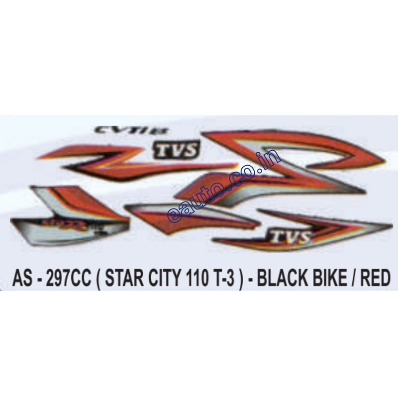 Graphics Sticker Set for TVS Star City 110 | Type 3 | Black Vehicle | Red Sticker