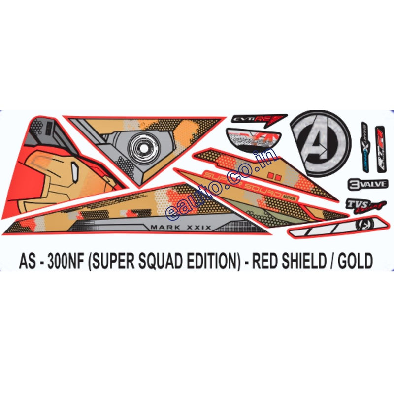 Graphics Sticker Set for TVS NTORQ 125 | Super Squad Edition | Red & Gold Sticker