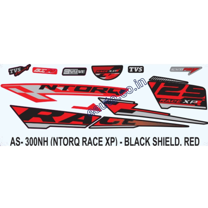 Graphics Sticker Set for TVS NTORQ 125 | Race XP | Black Vehicle | Red Sticker