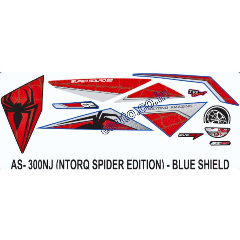 Graphics Sticker Set for TVS NTORQ 125 | Spider Edition | Blue Vehicle | Blue Shield Sticker