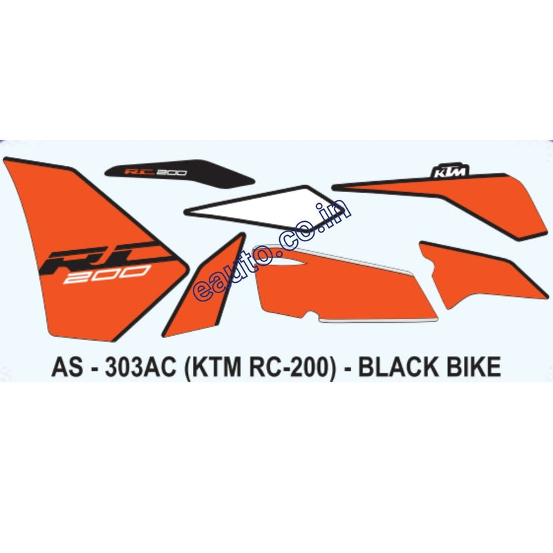 Graphics Sticker Set for KTM RC 200 | Black Vehicle | Orange Sticker