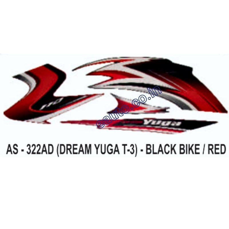 Graphics Sticker Set for Honda Dream Yuga | Type 3 | Black Vehicle | Red Sticker