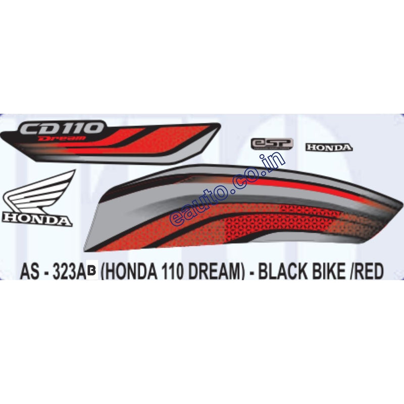Graphics Sticker Set for Honda CD 110 Dream | eSP | Black Vehicle | Red Sticker