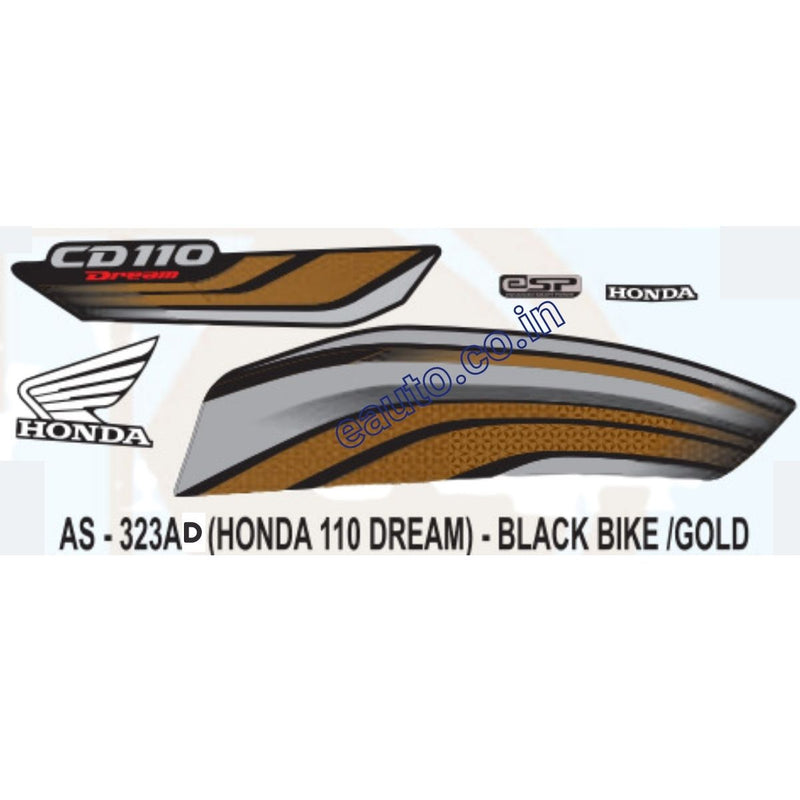 Graphics Sticker Set for Honda CD 110 Dream | eSP | Black Vehicle | Gold Sticker