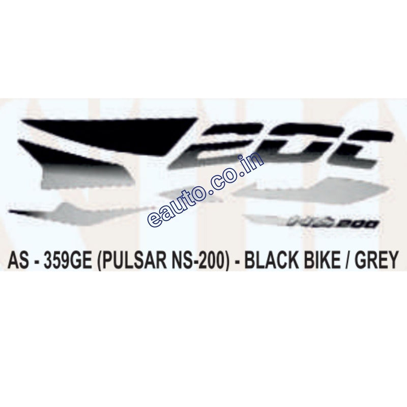 Graphics Sticker Set for Bajaj Pulsar NS 200 | Black Vehicle | Grey Sticker