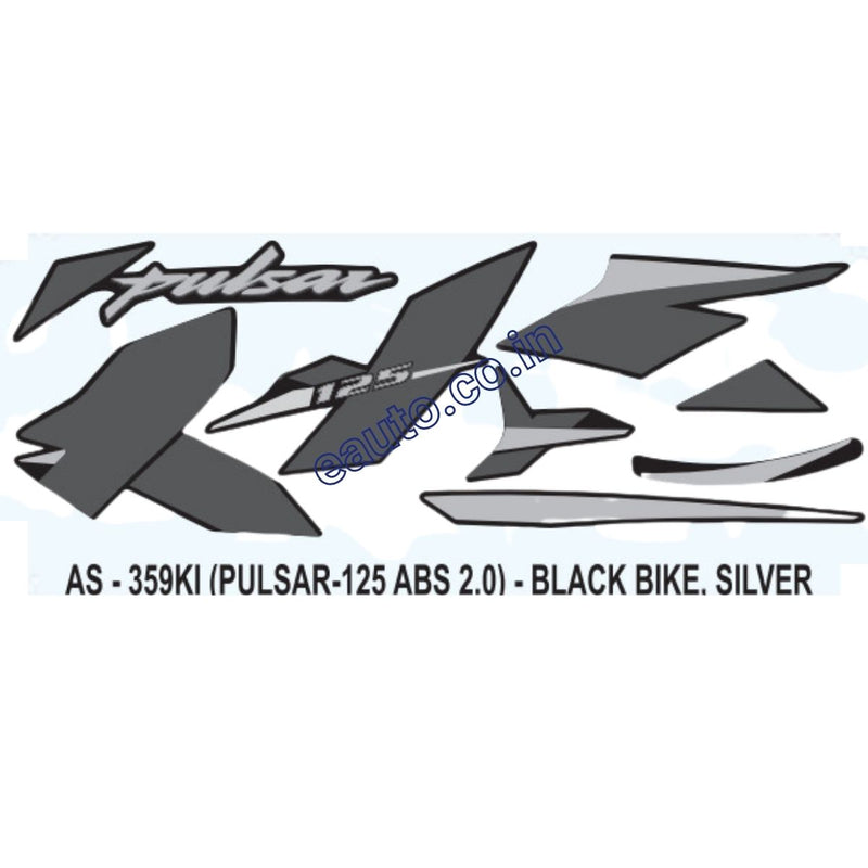 Graphics Sticker Set for Bajaj Pulsar 125 | ABS 2.0 | Black Vehicle | Silver Sticker