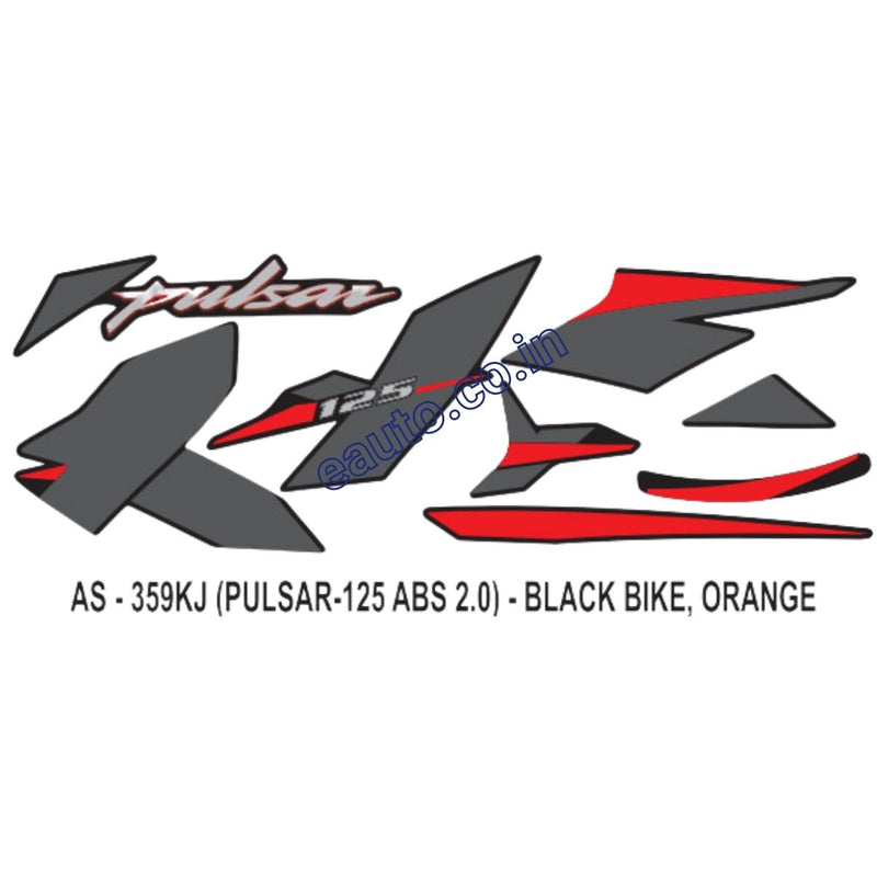 Graphics Sticker Set for Bajaj Pulsar 125 | ABS 2.0 | Black Vehicle | Orange Sticker