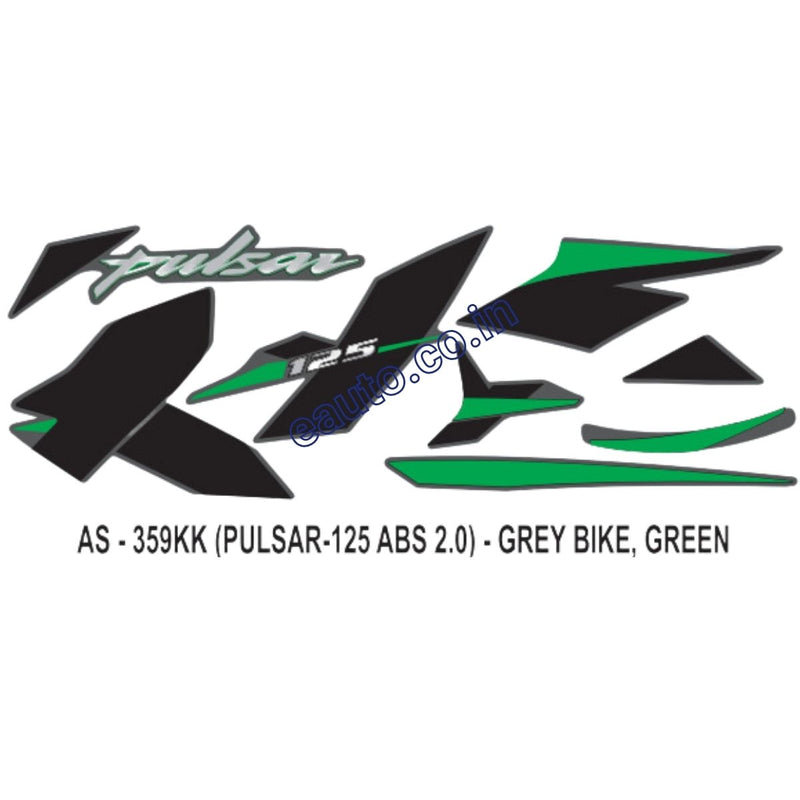 Graphics Sticker Set for Bajaj Pulsar 125 | ABS 2.0 | Grey Vehicle | Green Sticker