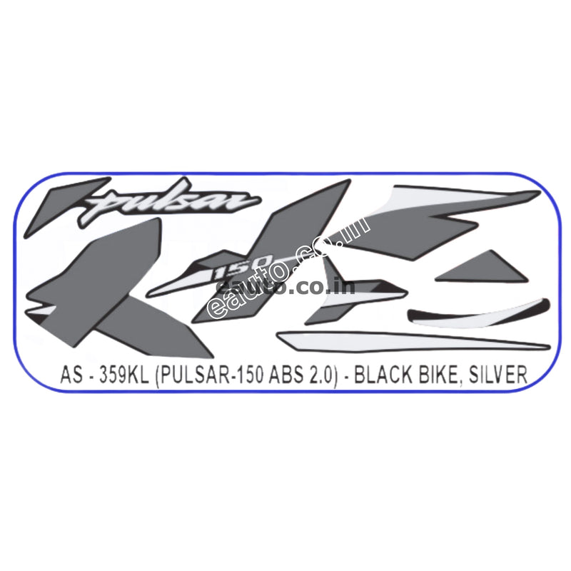 Graphics Sticker Set for Bajaj Pulsar 150 | ABS 2.0 | Black Vehicle | Silver Sticker