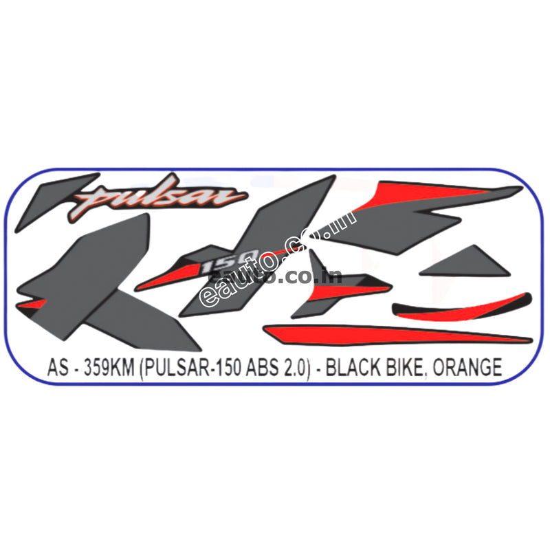 Graphics Sticker Set for Bajaj Pulsar 150 | ABS 2.0 | Black Vehicle | Orange Sticker
