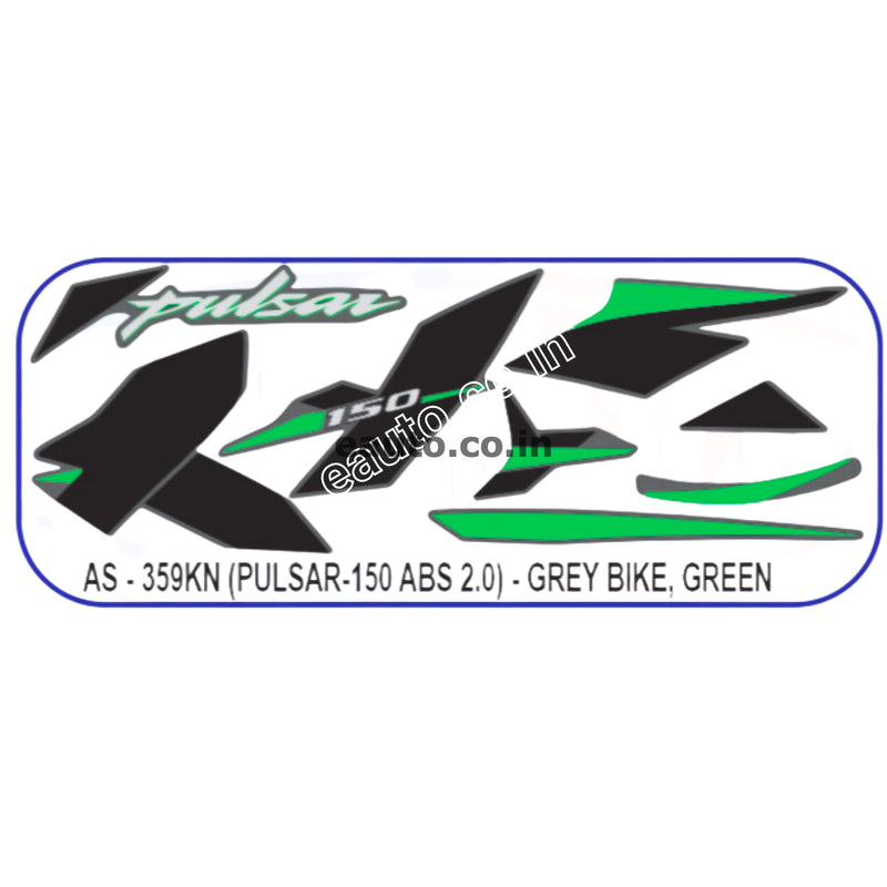 Graphics Sticker Set for Bajaj Pulsar 150 | ABS 2.0 | Grey Vehicle | Green Sticker