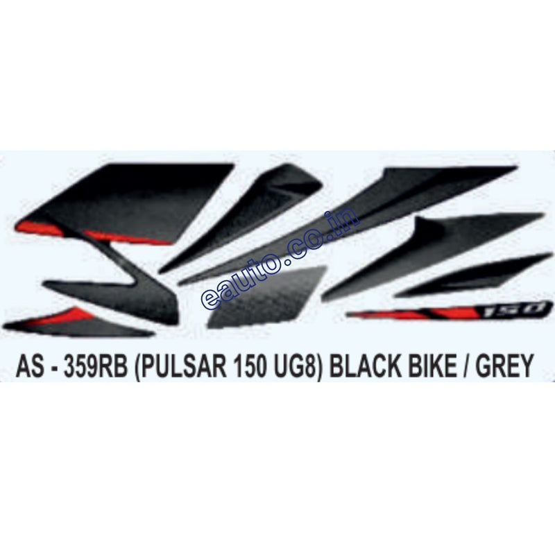 Graphics Sticker Set for Bajaj Pulsar 150 UG8 | Black Vehicle | Grey Sticker