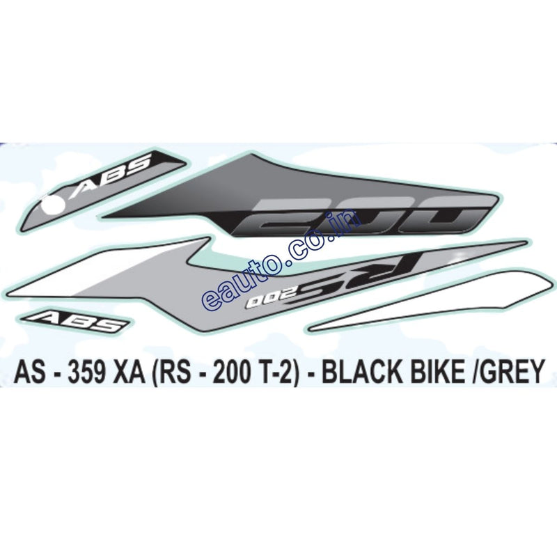 Graphics Sticker Set for Bajaj Pulsar RS 200 | Type 2 | ABS | Black Vehicle | Grey Sticker