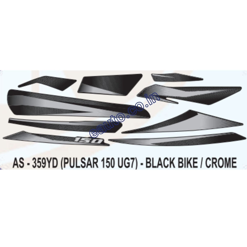 Graphics Sticker Set for Bajaj Pulsar 150 UG7 | Black Vehicle | Chrome Sticker