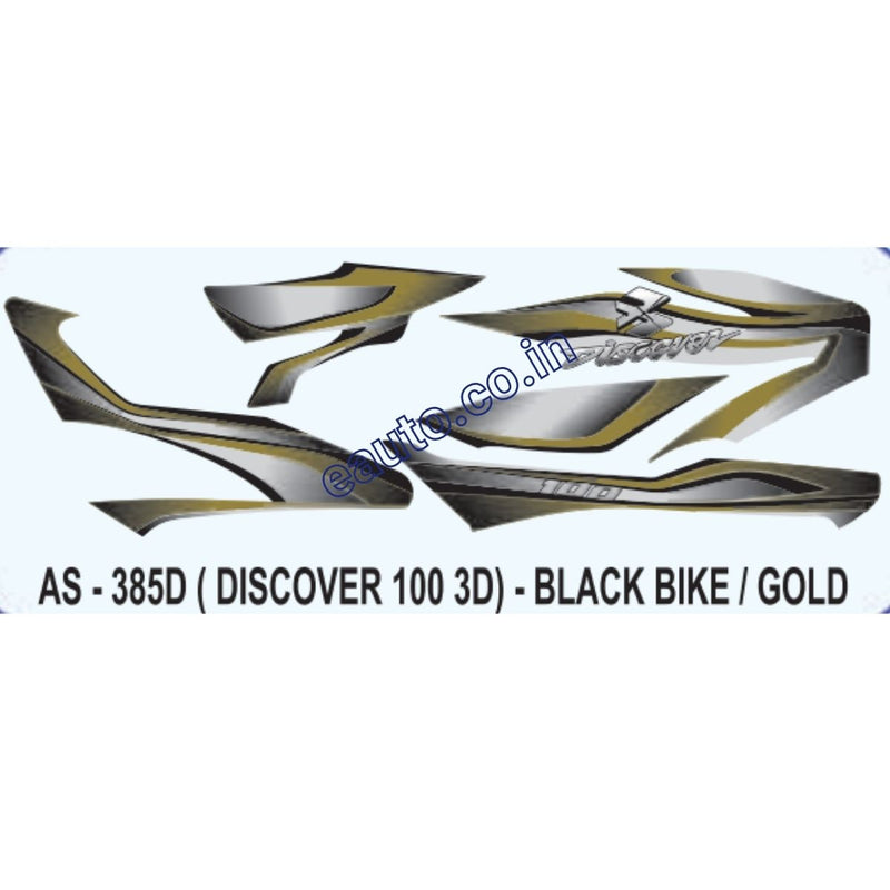 Graphics Sticker Set for Bajaj Discover 100 3D | Black Vehicle | Gold Sticker