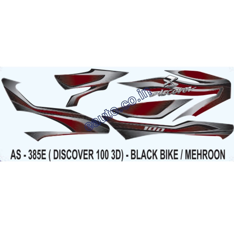 Graphics Sticker Set for Bajaj Discover 100 3D | Black Vehicle | Mehroon Sticker