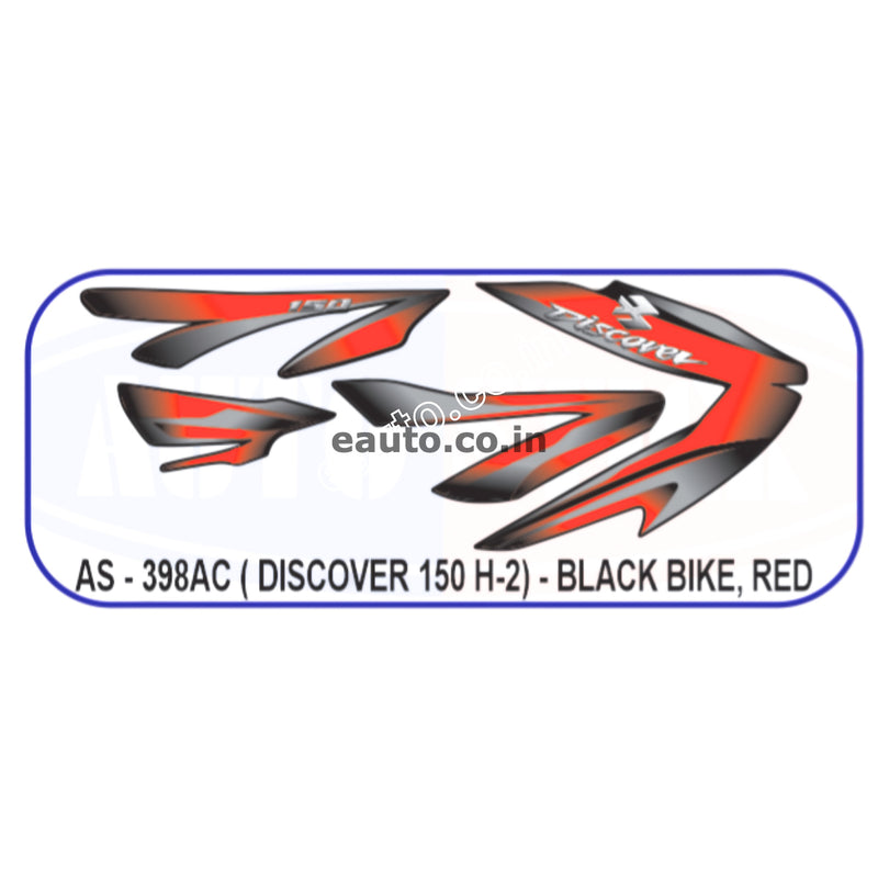 Graphics Sticker Set for Bajaj Discover 150 | H-2 | Black Vehicle | Red Sticker
