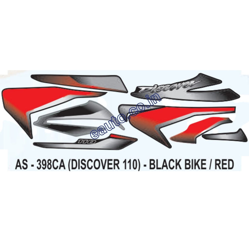 Graphics Sticker Set for Bajaj Discover 110 | Black Vehicle | Red Sticker