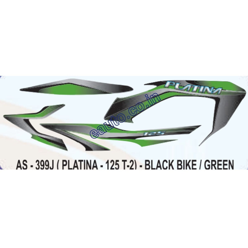 Graphics Sticker Set for Bajaj Platina 125 | Type 2 | Black Vehicle | Green Sticker