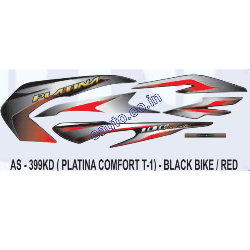 Graphics Sticker Set for Bajaj Platina Comfortec | Type 1 | Black Vehicle | Red Sticker