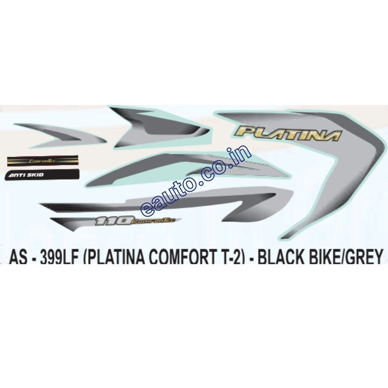 Graphics Sticker Set for Bajaj Platina Comfortec | Type 2 | Black Vehicle | Grey Sticker
