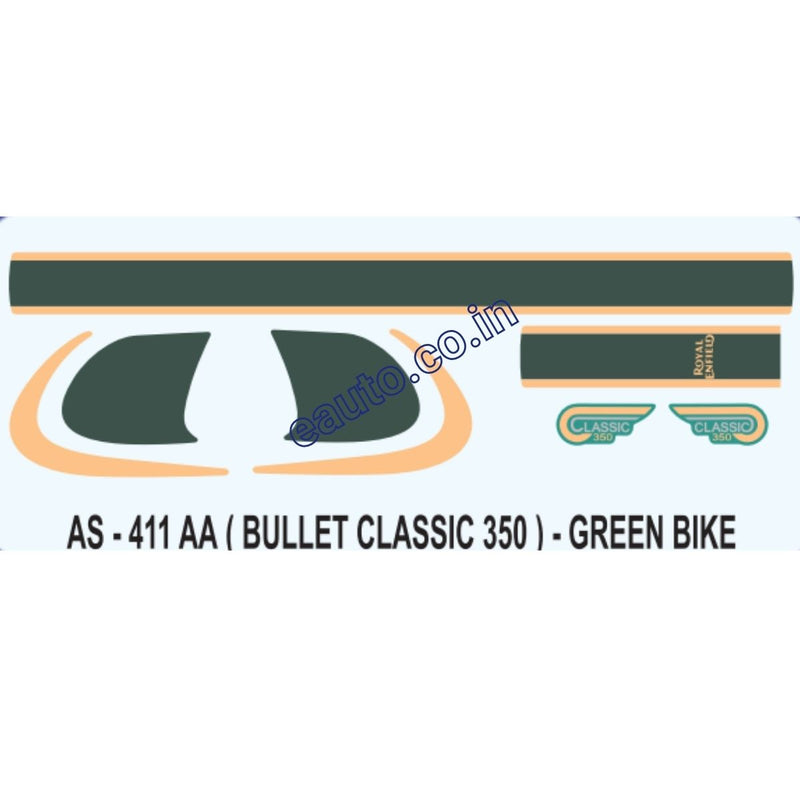 Graphics Sticker Set for Royal Enfiled Bullet Classic 350 | Green Vehicle