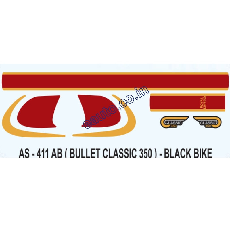 Graphics Sticker Set for Royal Enfiled Bullet Classic 350 | Black Vehicle